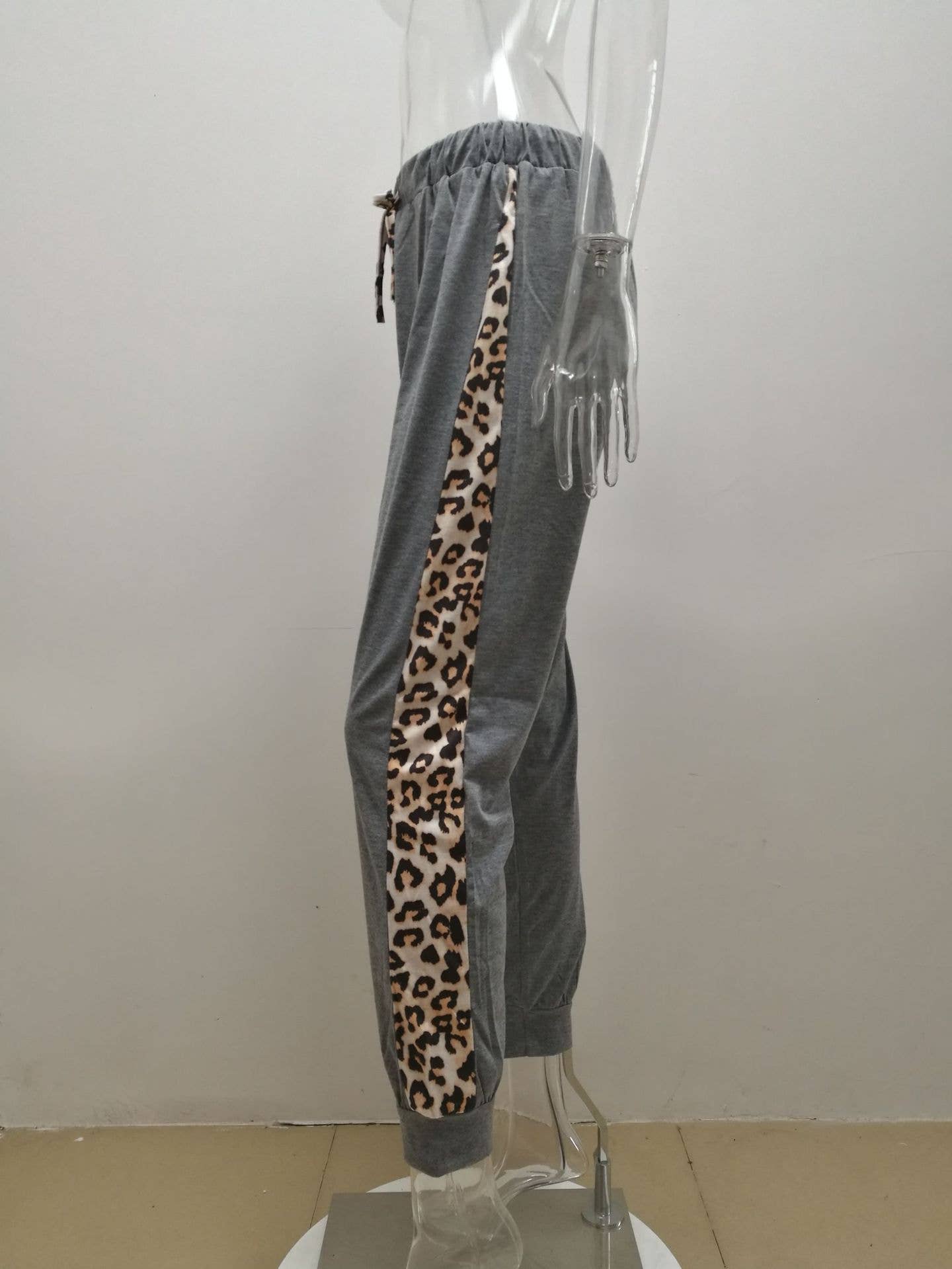 GRAY LEOPARD PRINT PANTS CASUAL JOGGING PANTS