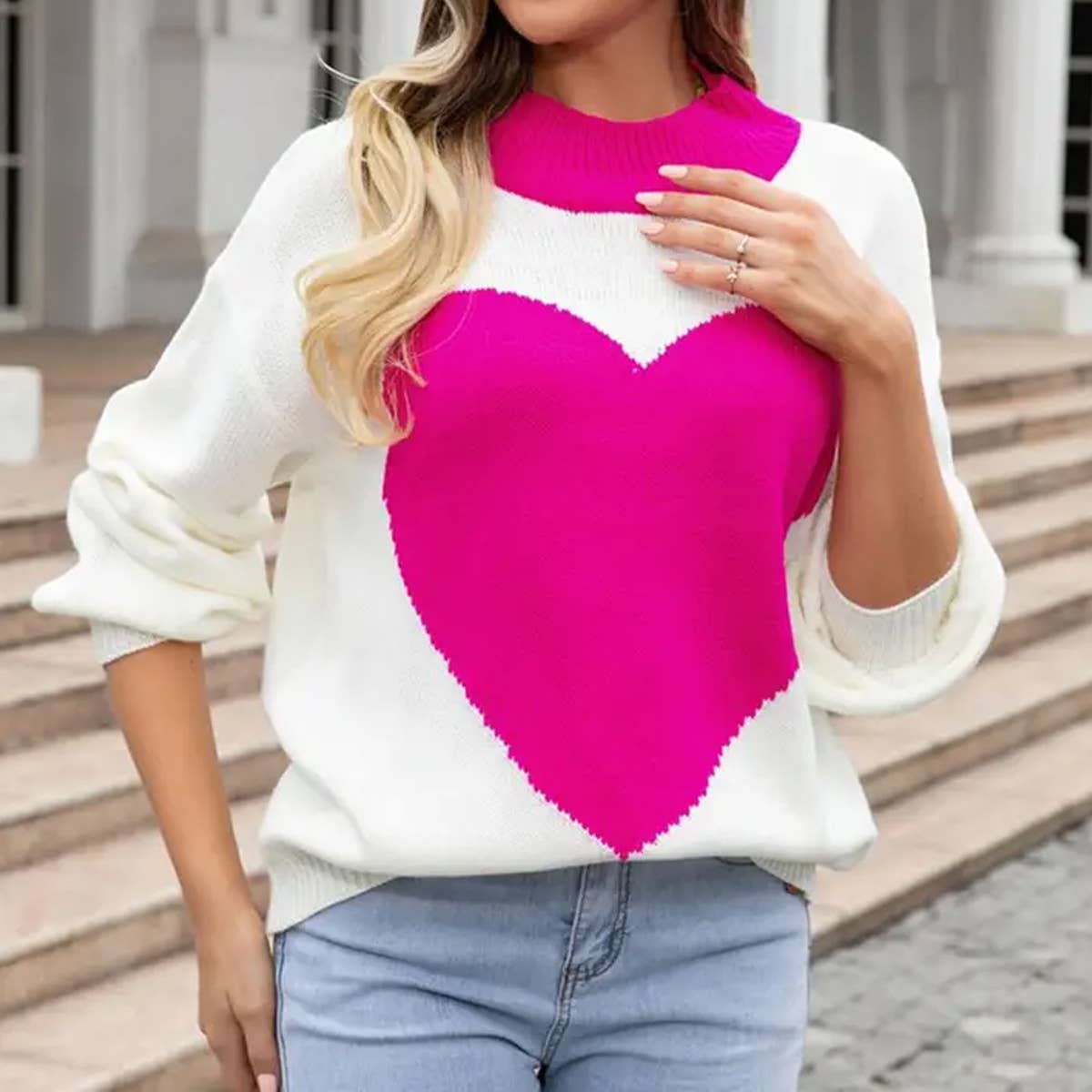 WOMEN SUPER BIG LOVE LOOSE KNITTED PULLOVER_CWOSWL1450
