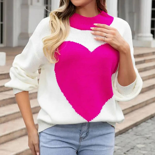 WOMEN SUPER BIG LOVE LOOSE KNITTED PULLOVER_CWOSWL1450