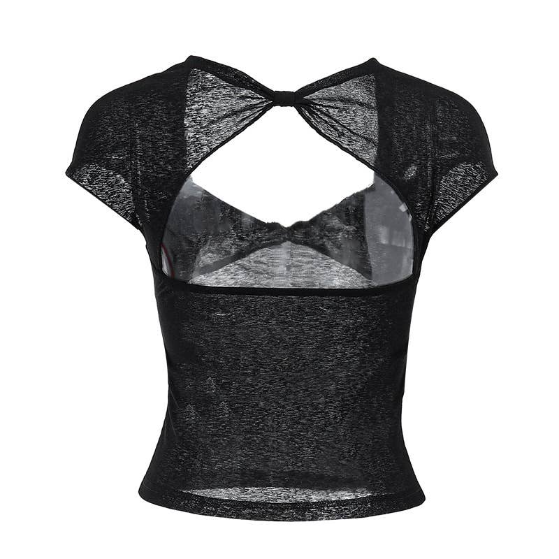 Sexy V-Neck Backless Solid Color Slim Fit T-Shirt