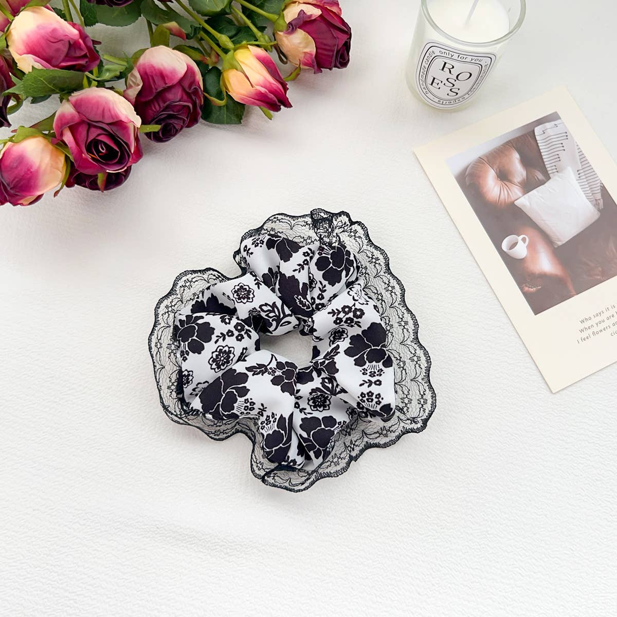 High-elasticity retro floral fabric hair band