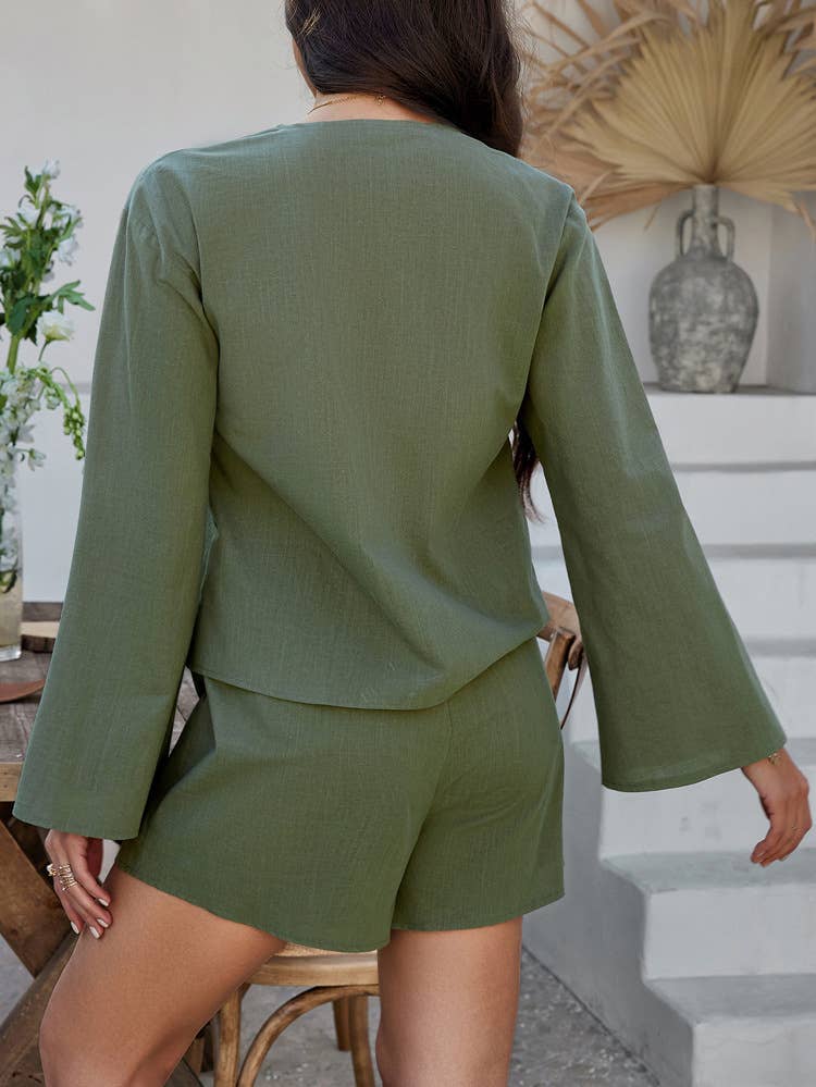 Resort style lace-up cardigan shorts casual suit