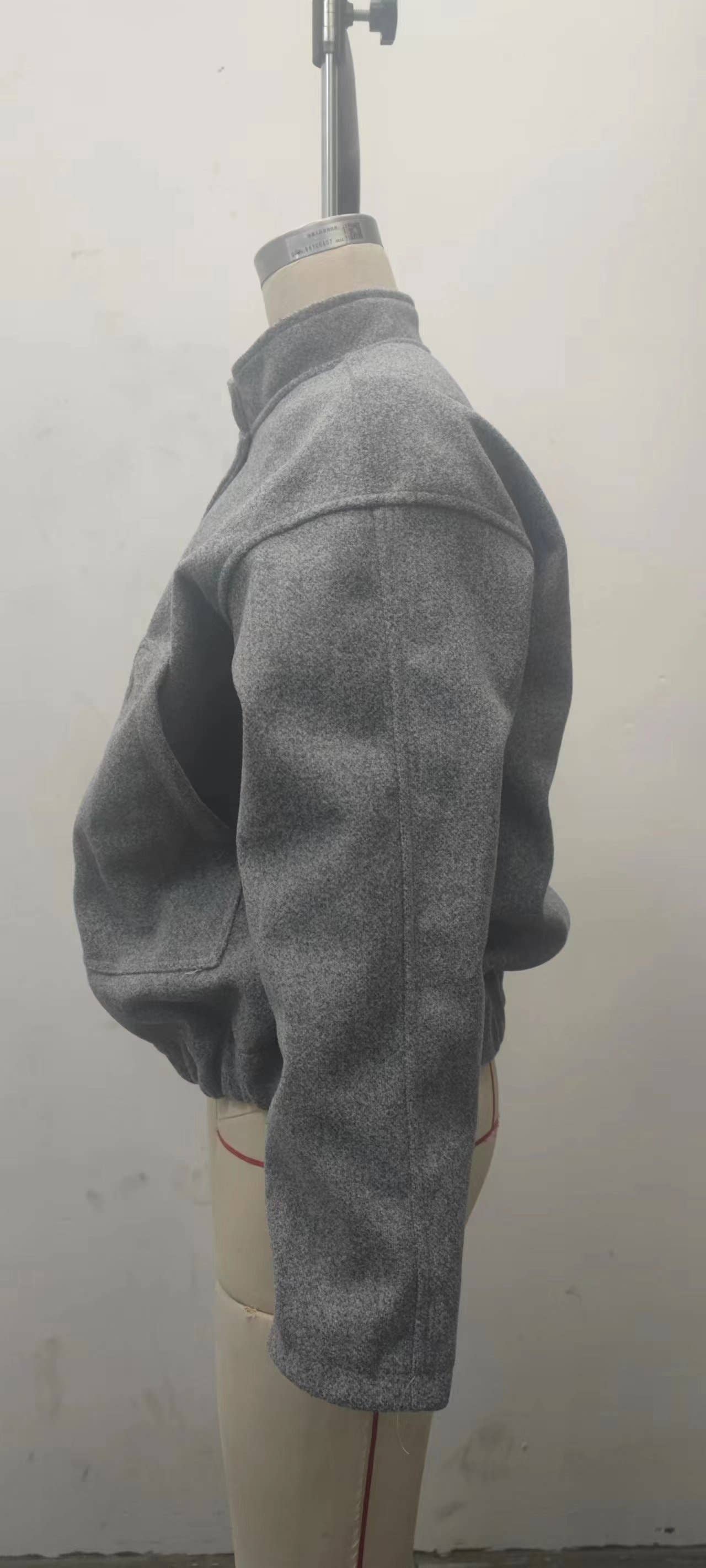 SOLID COLOR STAND COLLAR SINGLE BREASTED COAT