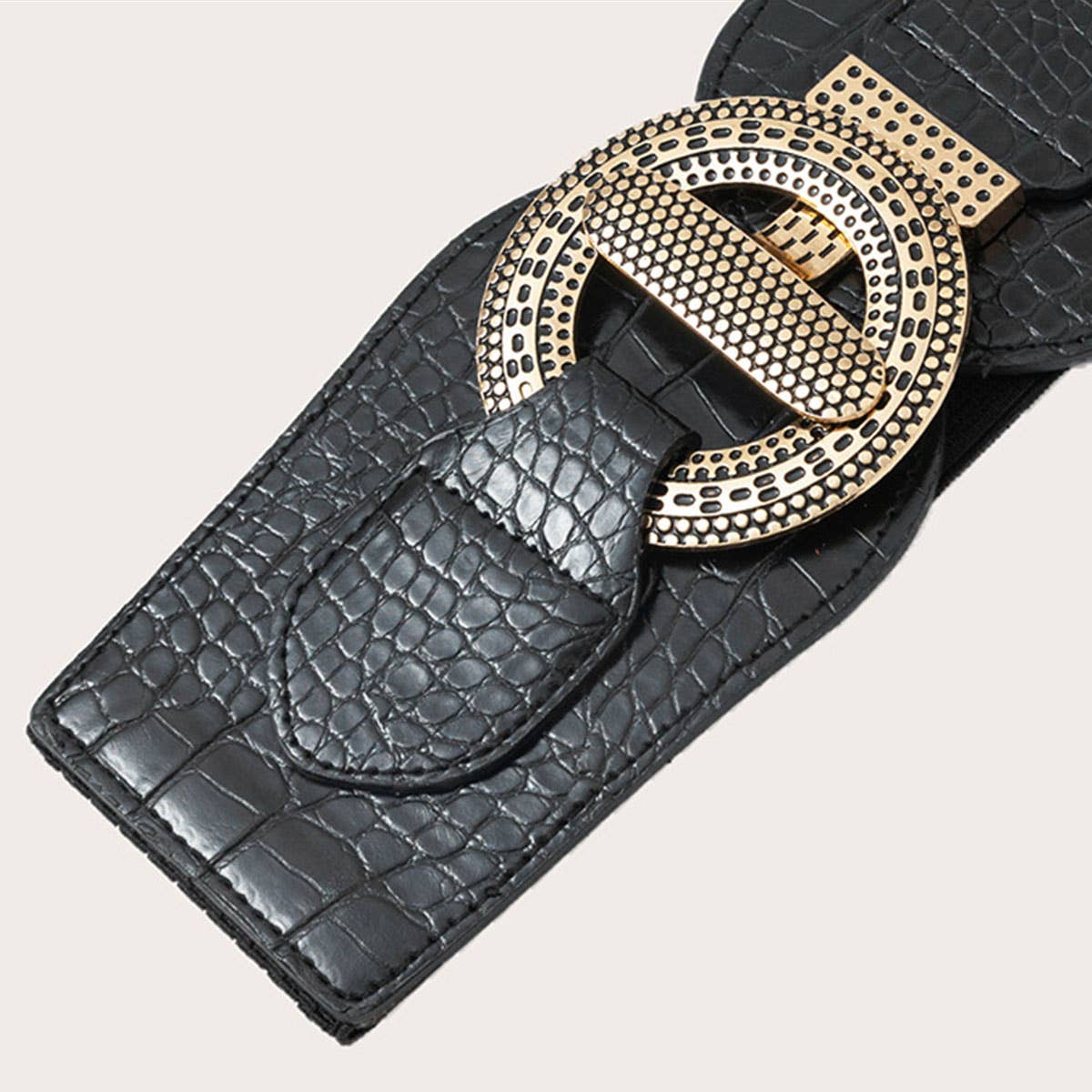 Retro crocodile print button-down waist belt