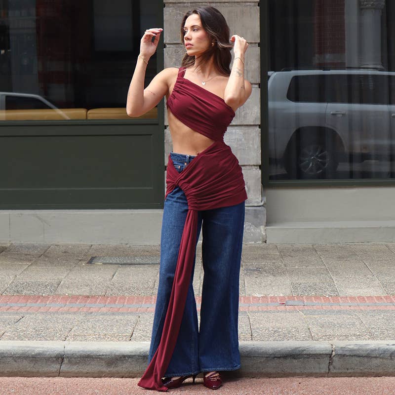 One Shoulder Cutout Ruched Bodycon Dress