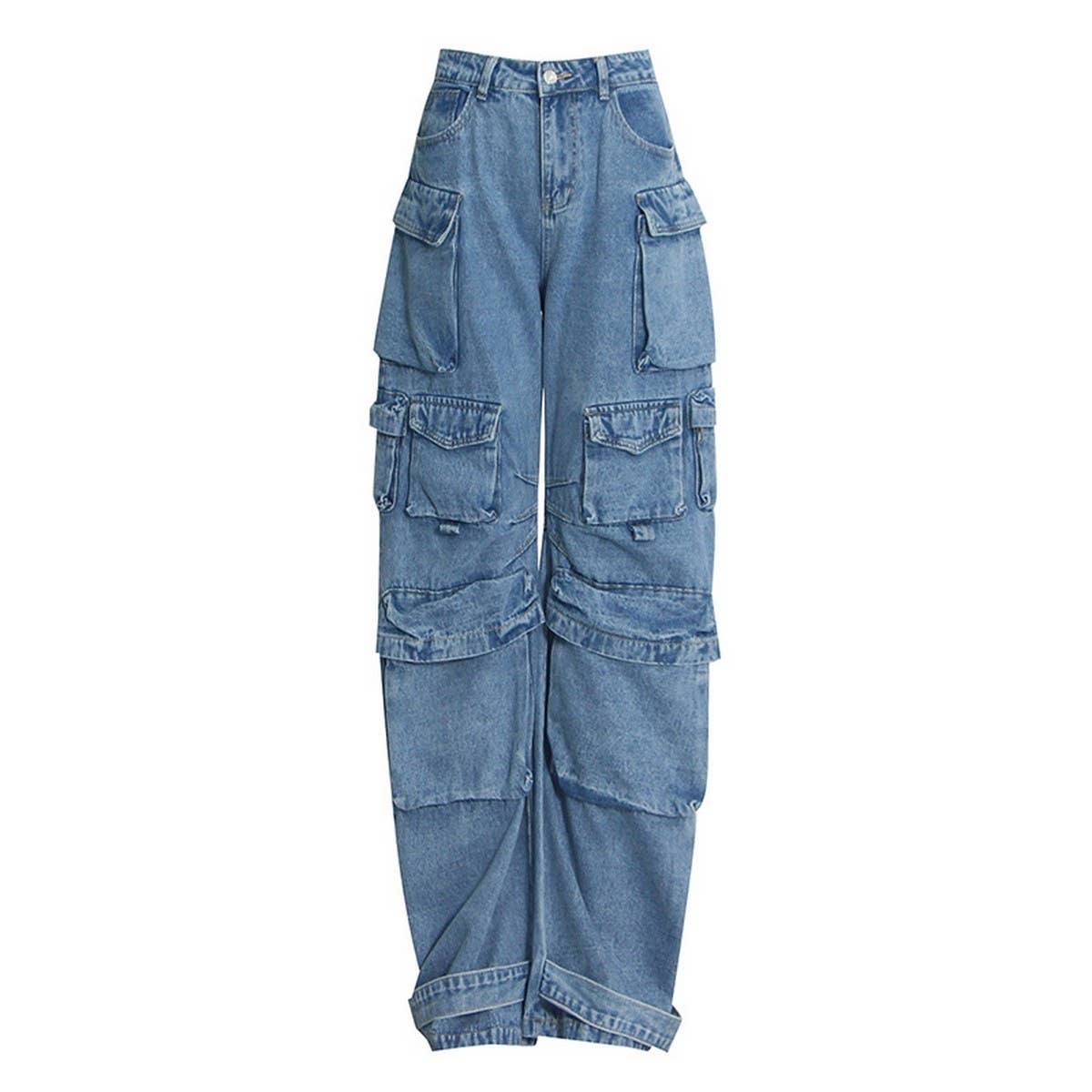 MULTI POCKET LOOSE WIDE LEG CARGO PANTS JEANS