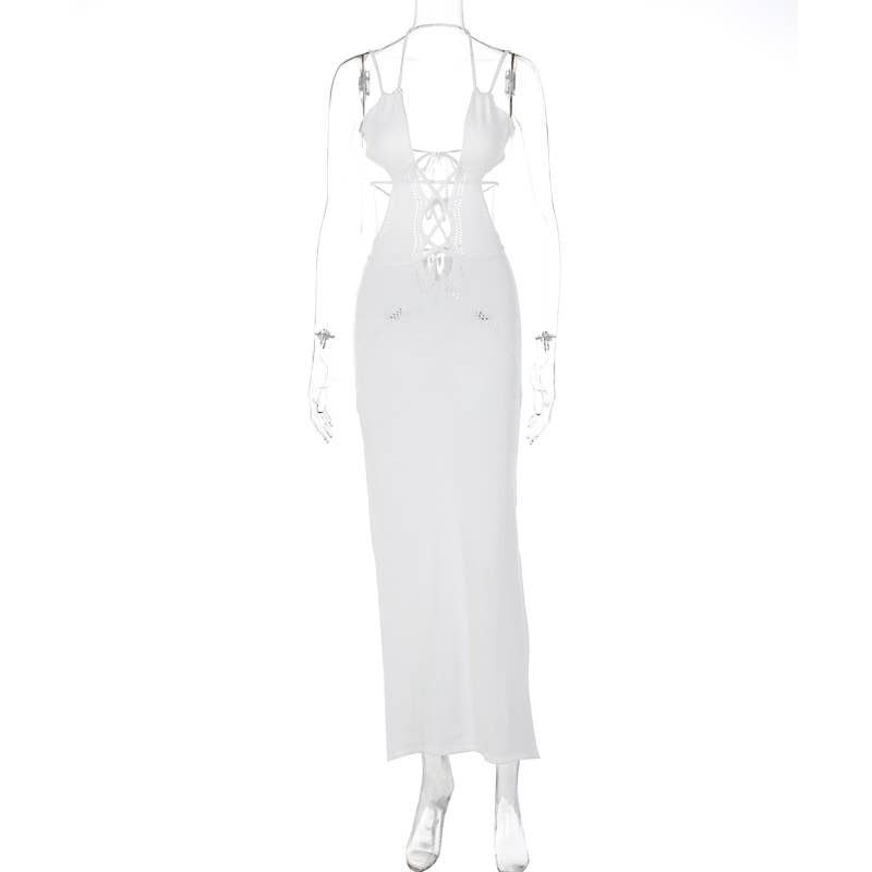 SEXY LACE-UP CUT-OUT HALTER KNIT DRESS