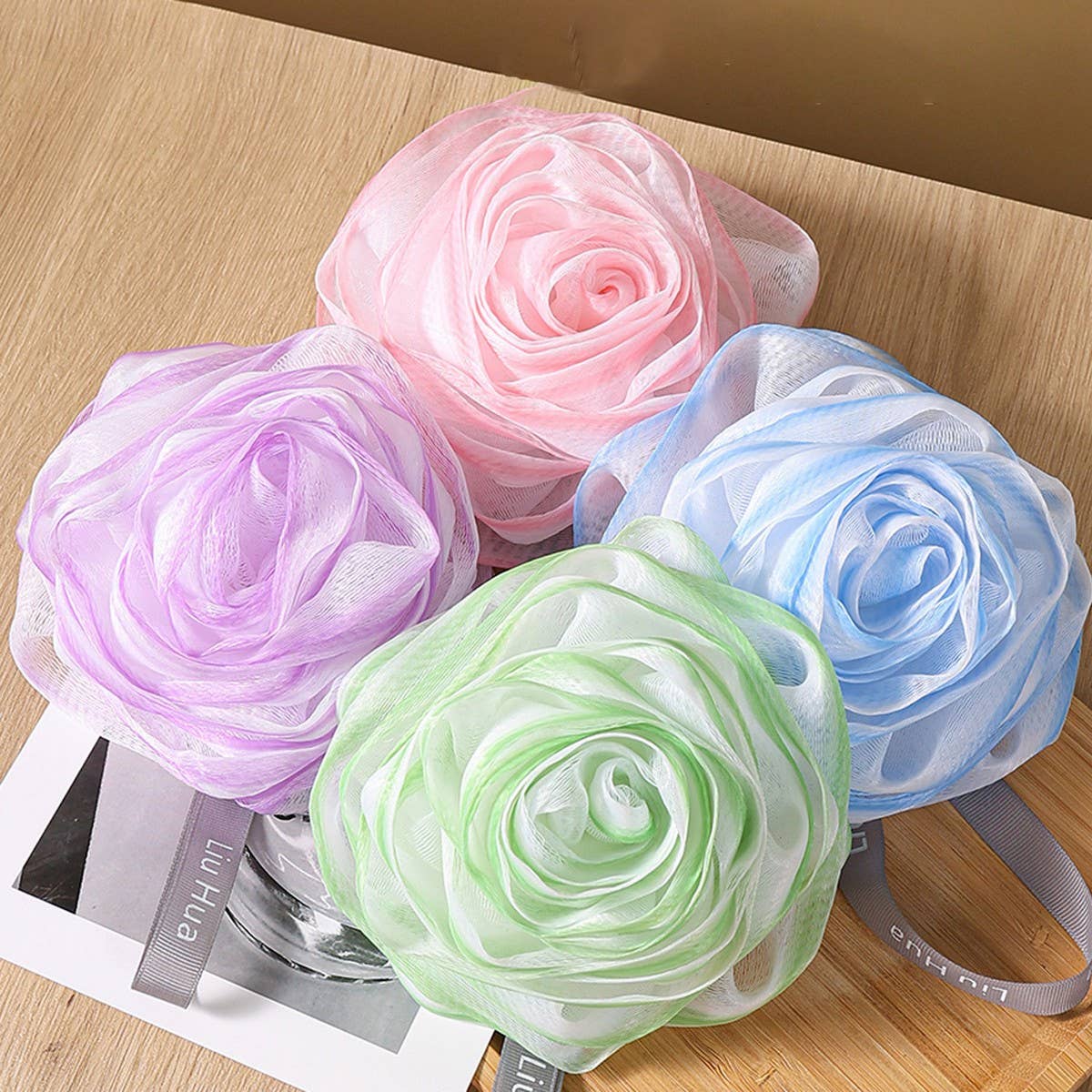 ROSE BATH FLOWER BUBBLE BATH BALL BATH POUF