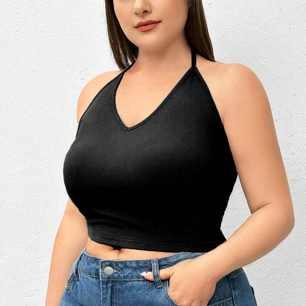 Solid colored knit halter tank top