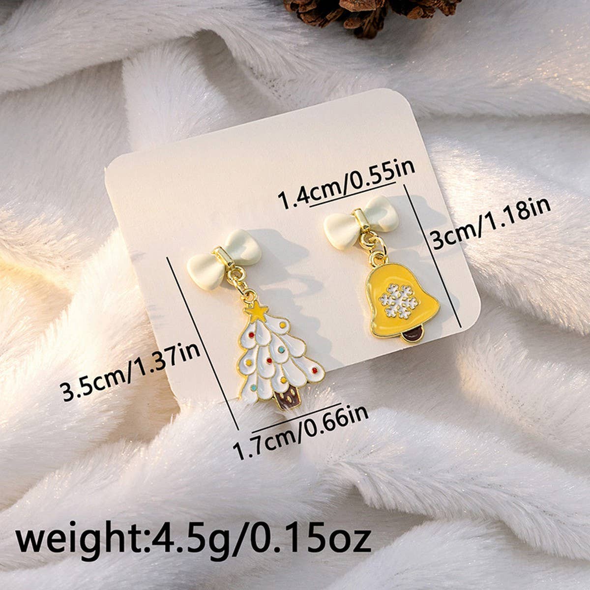 CHRISTMAS ELK BELL BOW ASYMMETRICAL EARRINGS