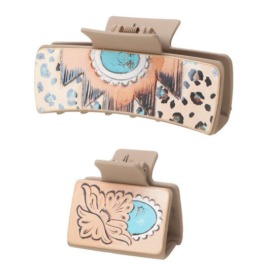 Western Poker Sunflower Leather Hair Claw Set_CWAHA0608