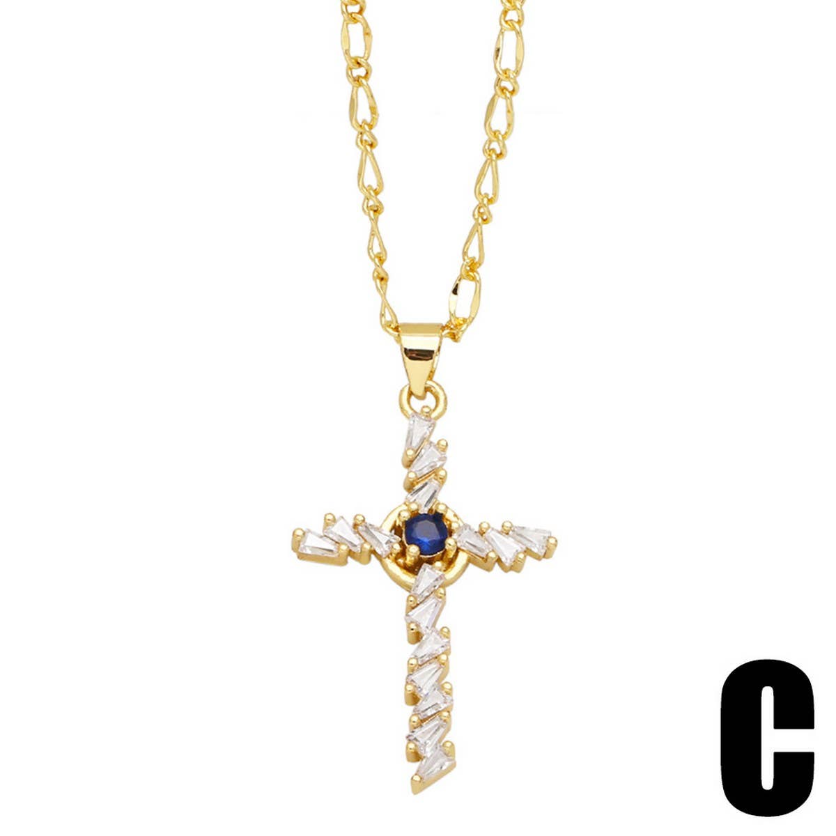 GOLDEN ZIRCON CROSS PENDANT NECKLACE