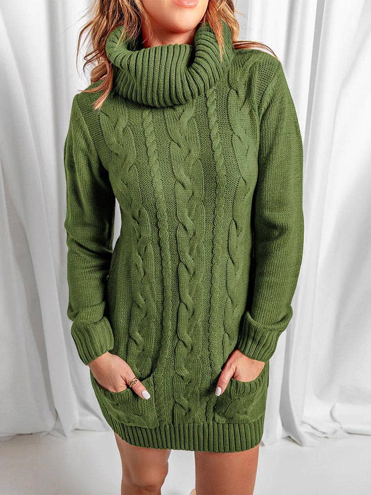 TURTLENECK SOLID COLOR CREW-NECK SWEATER DRESS