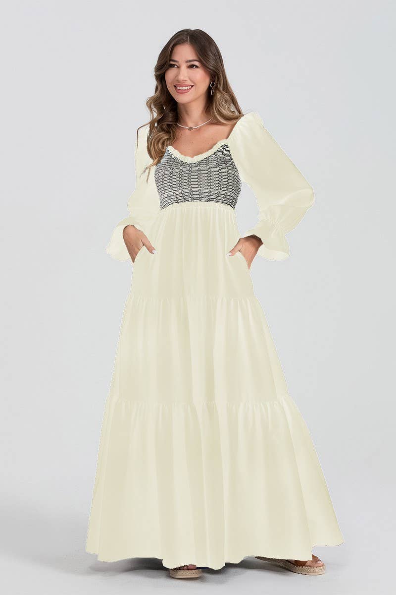 CWDMD5709_LONG SLEEVE RUCHED RUFFLE TIERED MAXI DRESS