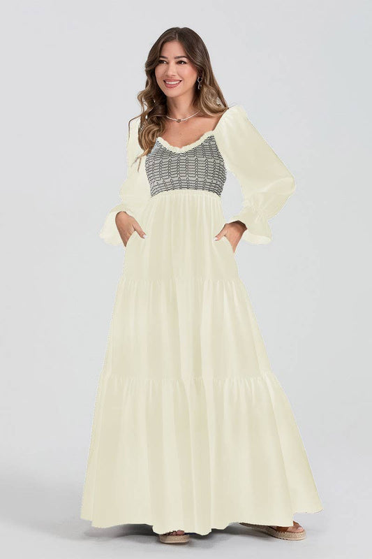 CWDMD5709_LONG SLEEVE RUCHED RUFFLE TIERED MAXI DRESS