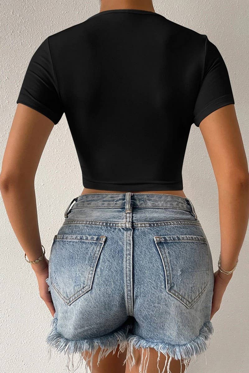 SEXY V NECK SLIM FIT ULTRA SHORT T SHIRT_CWTSTS0292