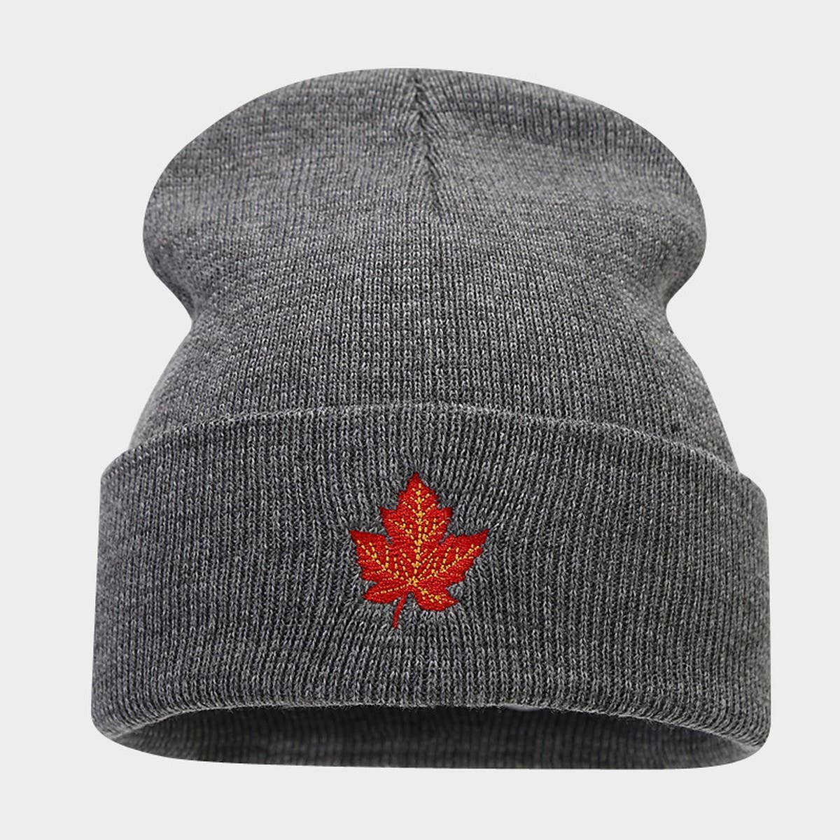 RED MAPLE LEAF EMBROIDERY KNITTED HAT HIP-HOP HAT_CWAH2083