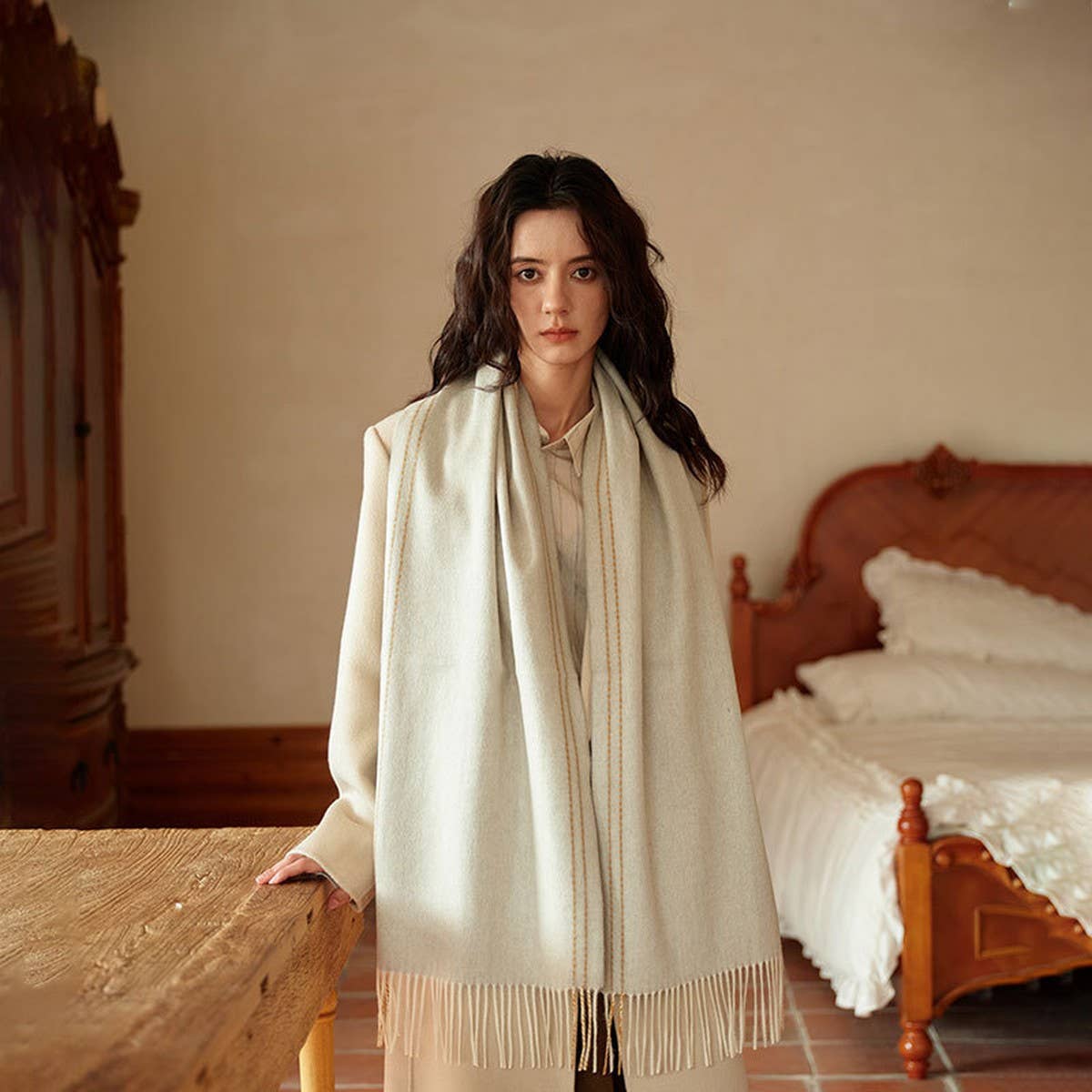 100% Wool Double-Sided Scarf - Warm Unisex Shawl_CWASC2306