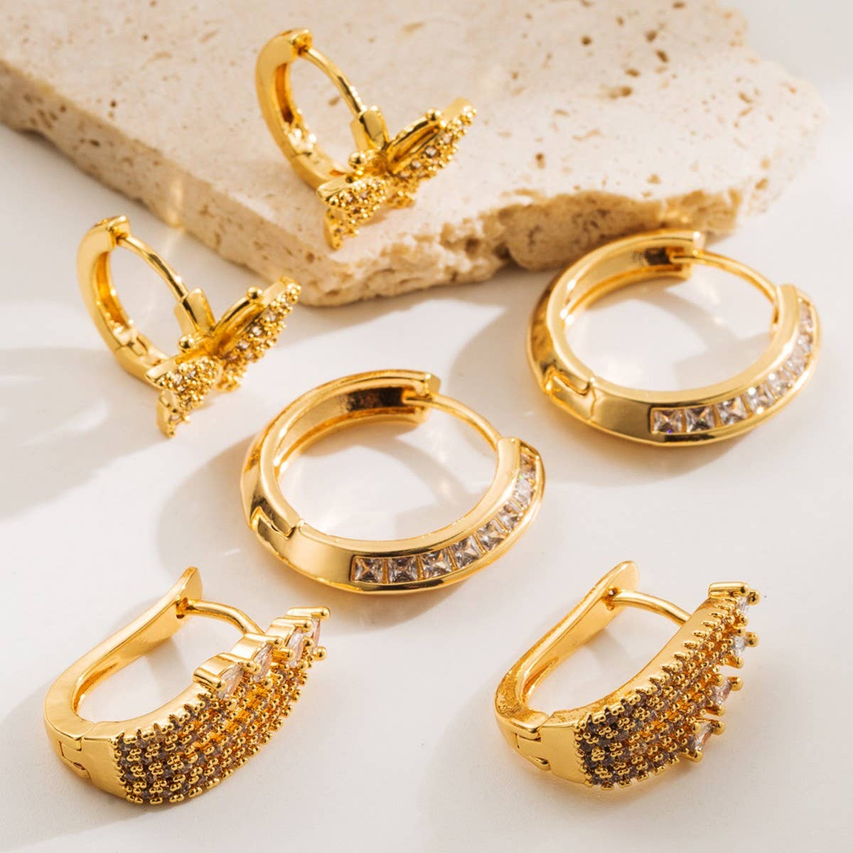 Butterfly Flower CZ Hoop Earrings Gold-Plated Chic_CWMM8520