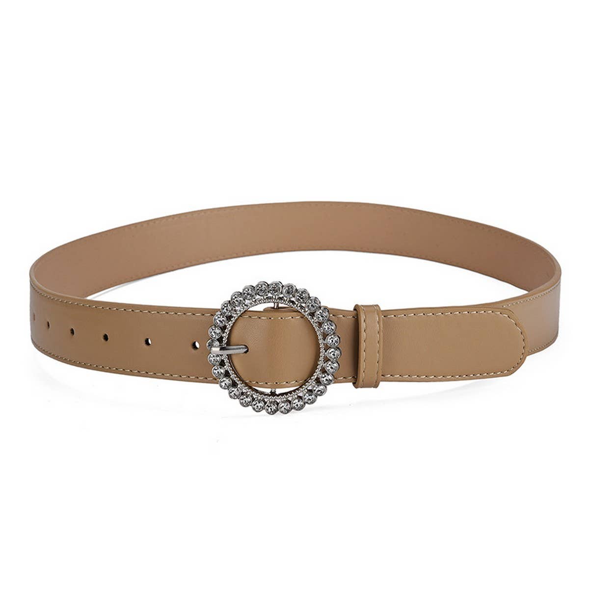 ROUND BUTTON CRYSTAL INLAID SOLID COLOR BELT