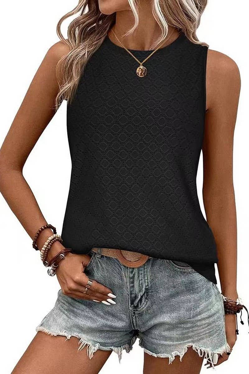 Cwttsl0232_Round Neck Sleeveless Knit Top