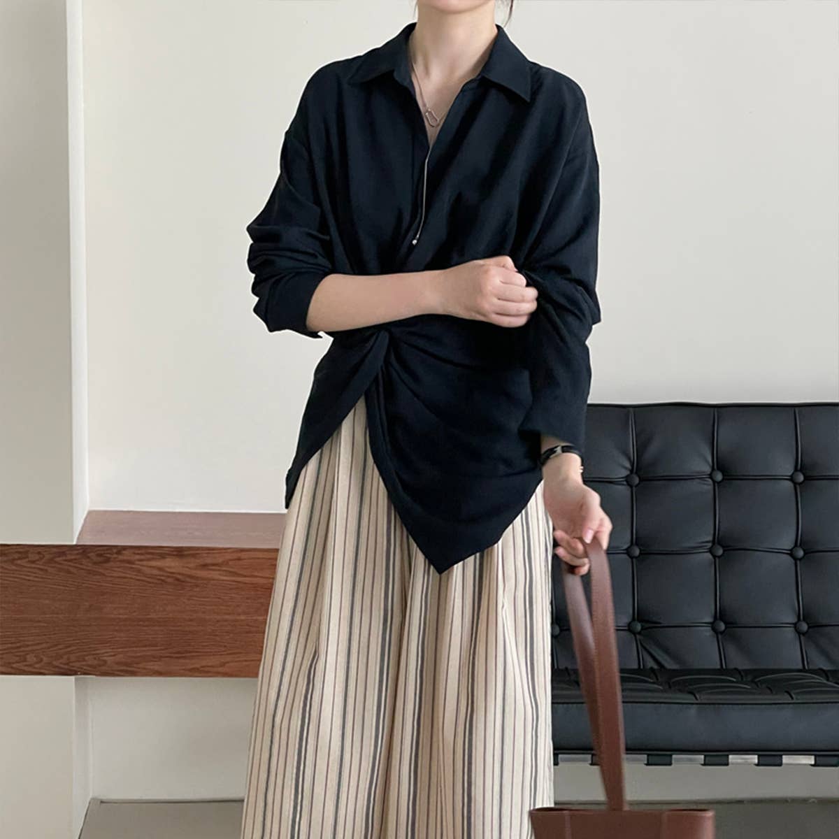 Design Twist At The Waist Adjustable French Shirt