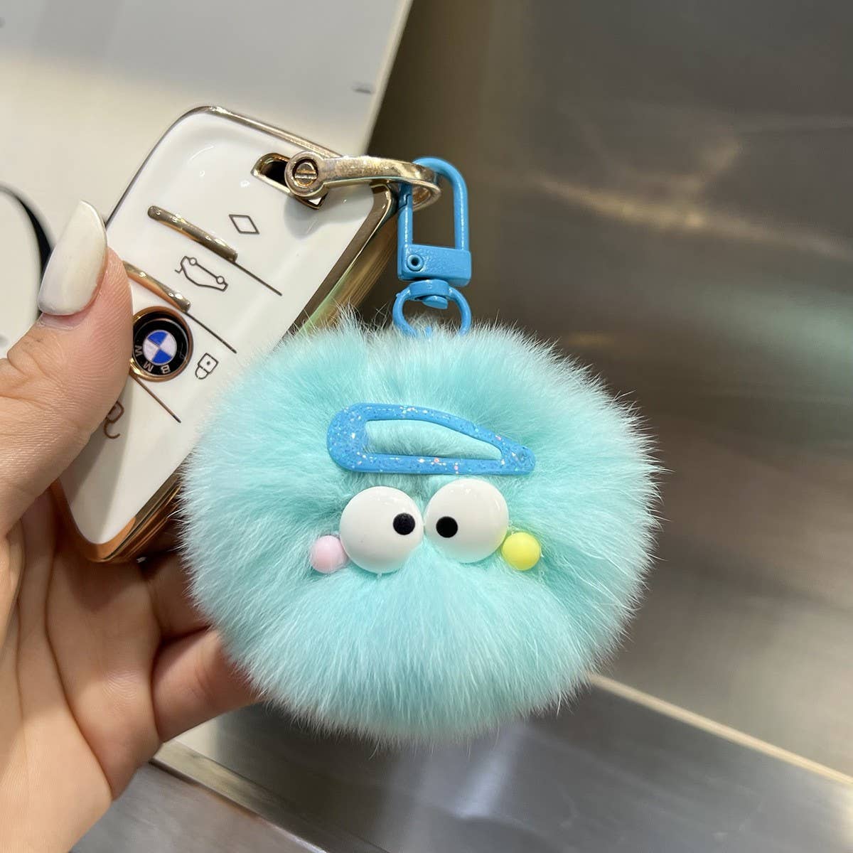 CUTE HAIRPIN SMALL FUR BALL KEYCHAIN PENDANT