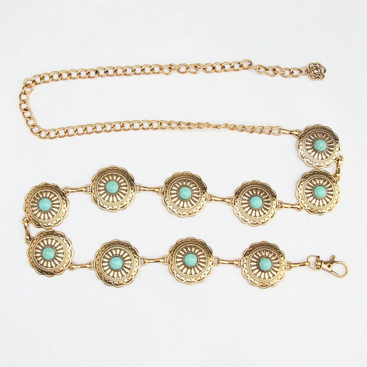VINTAGE PATTERN TURQUOISE DECOR WAIST CHAIN BELTS_CWABE0401