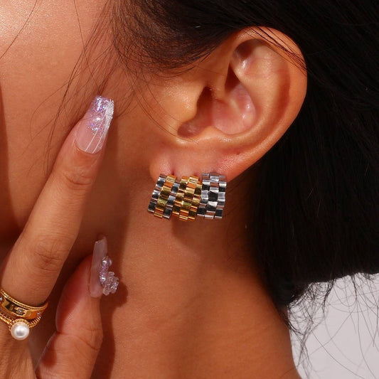 Stainless steel hip-hop track stitching earrings_CWMM5731