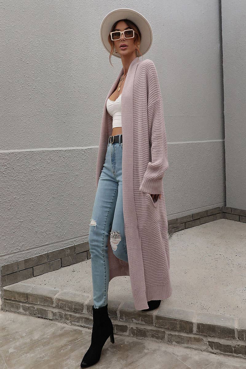 CWOCAL373 Casual Open Front Long Cardigan Sweater