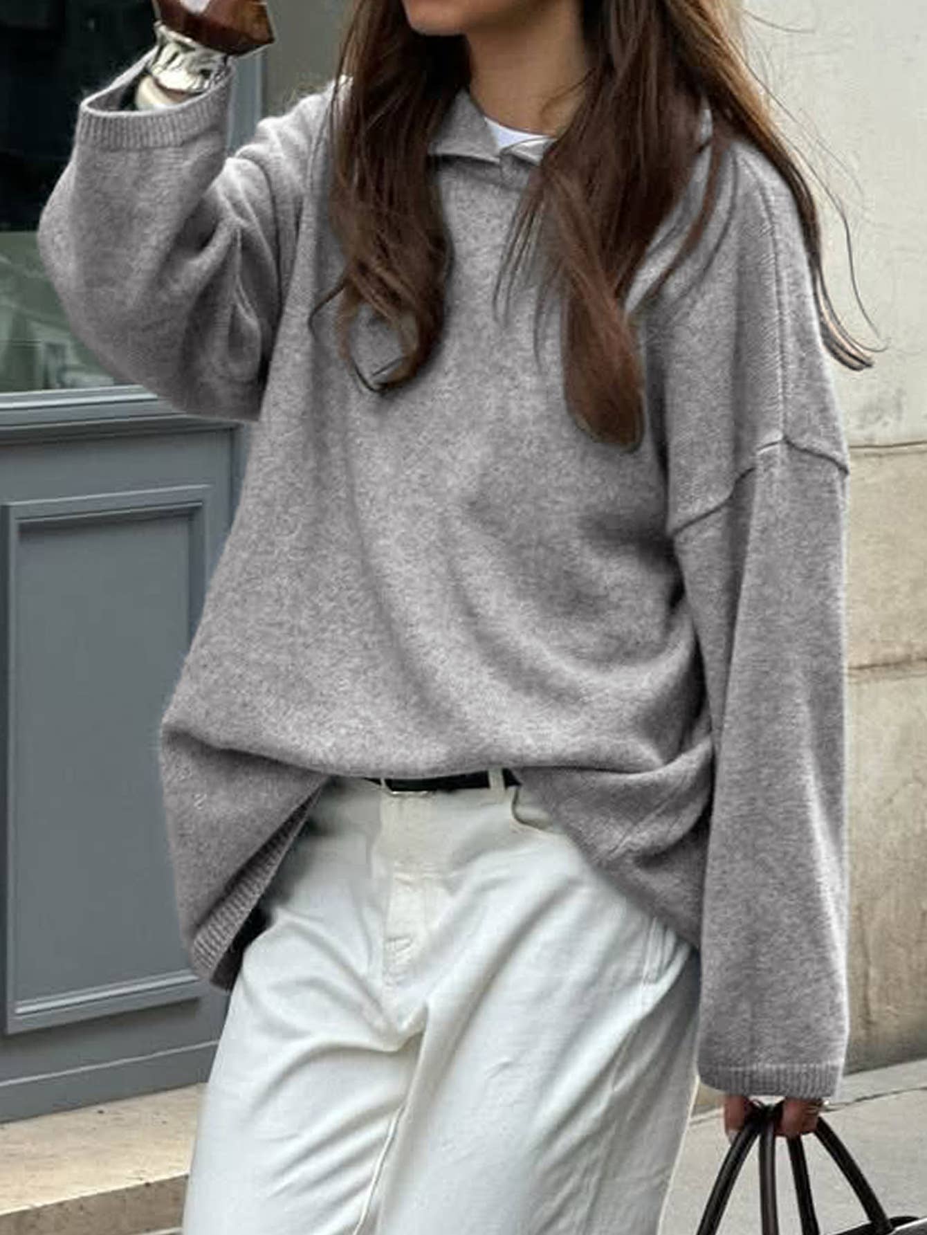 Simple long-sleeved hooded woolen sweatshirt