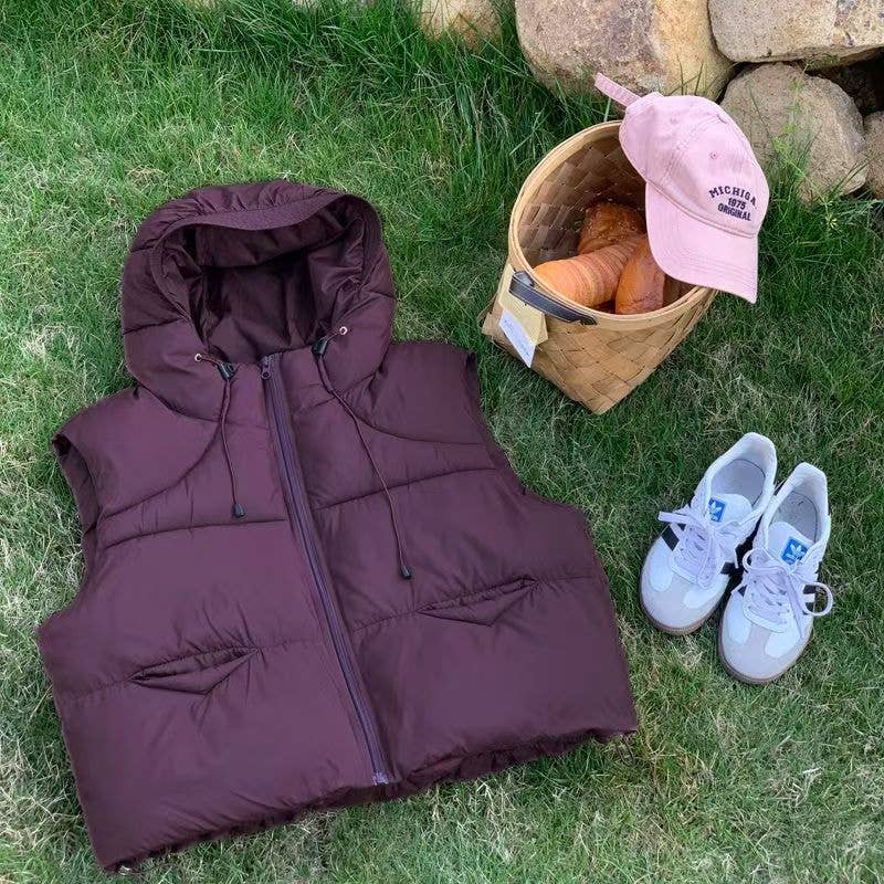 Hooded short thickening cotton-padded vest