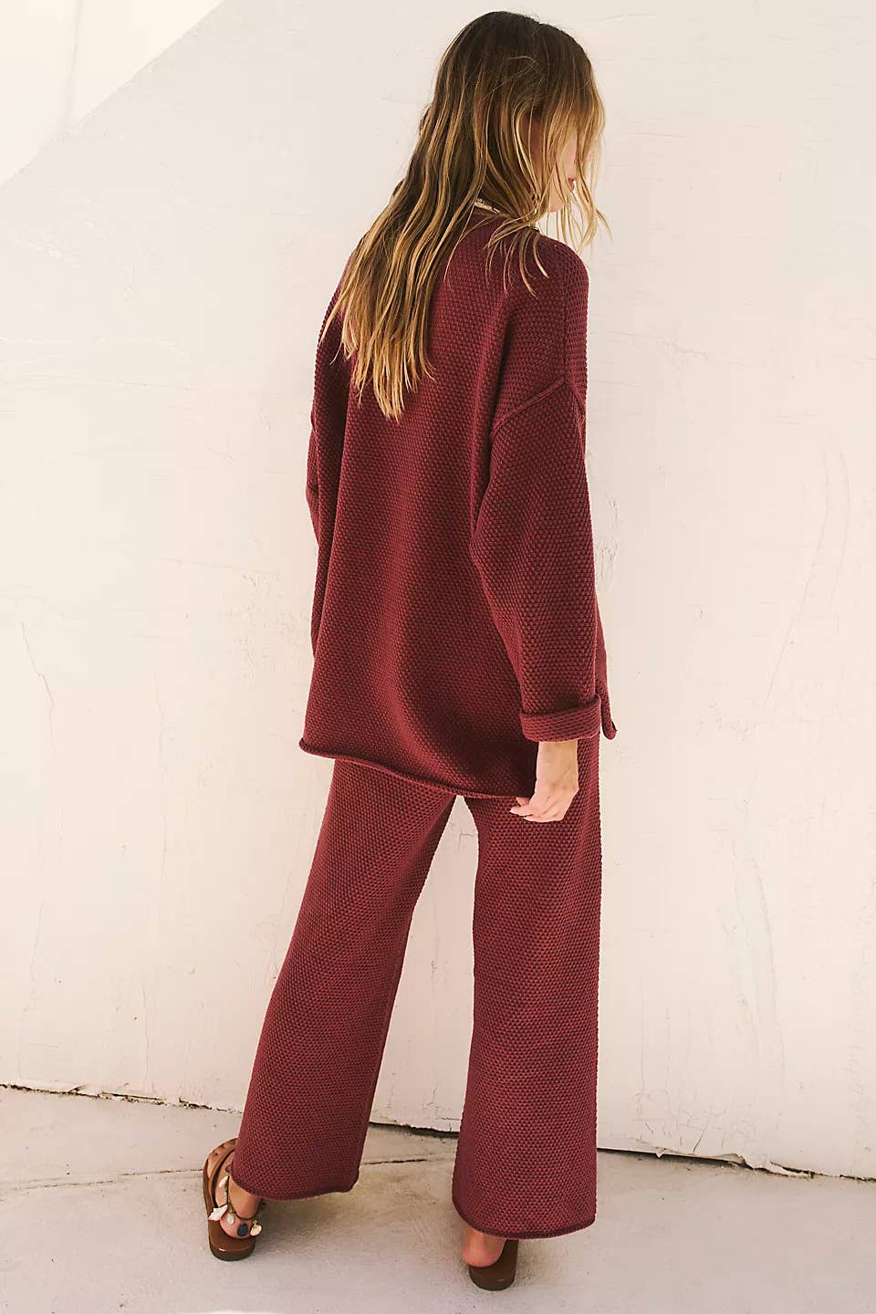 KNIT V-NECK BLOUSE AND SLACKS TWO-PIECE SET