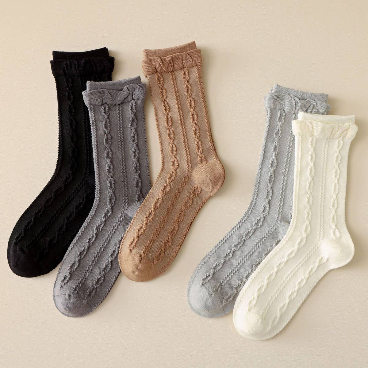 Ruffle Spiral Texture Crew Socks For Womens