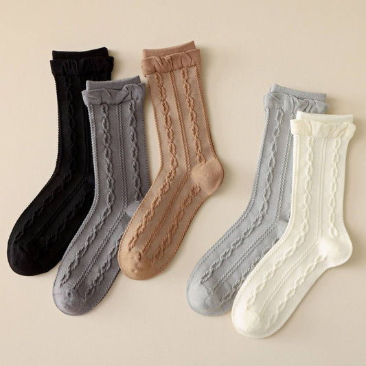Ruffle Spiral Texture Crew Socks For Womens