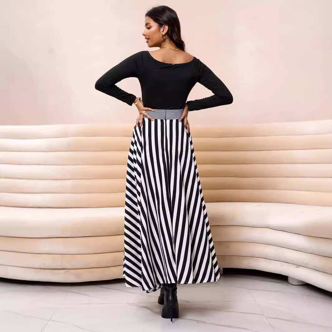 Patchwork striped sexy fashion slim-fit dress