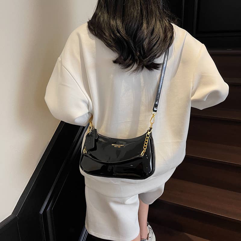 Simple PU leather glossy crossbody bag