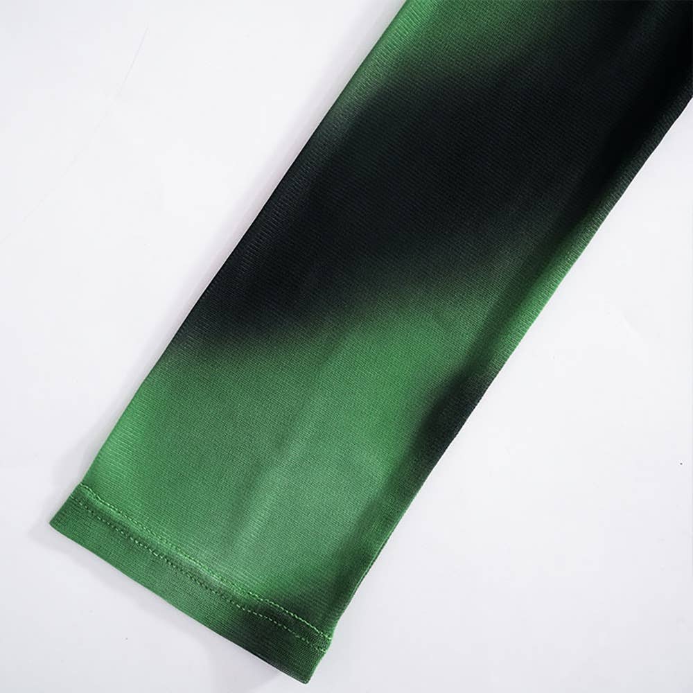 Gradient Tie-Dye Mesh Print Long-Sleeved T-Shirt