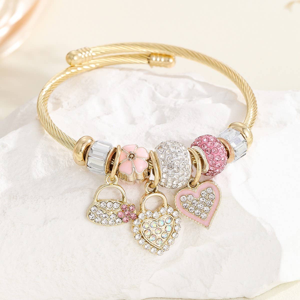 Gold Stainless Steel DIY Heart Charm Bracelet