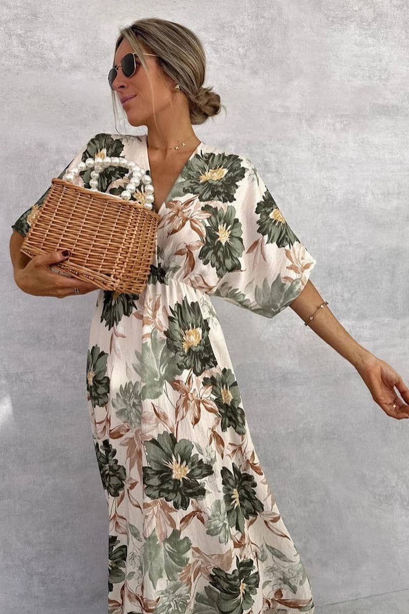 CWDMD6494_VINTAGE FLORAL V-NECK BELTED MAXI DRESS