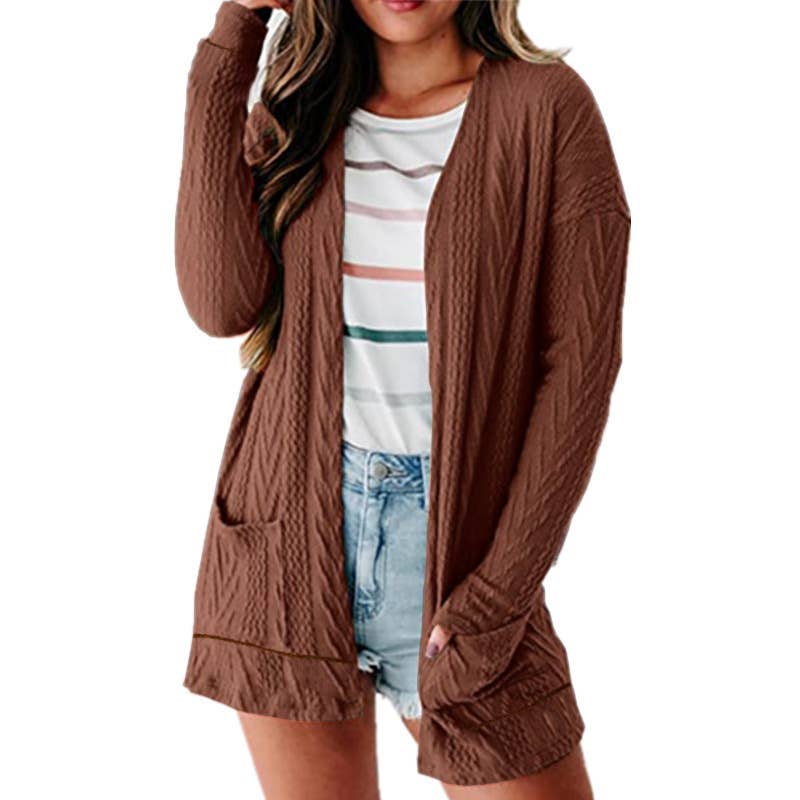 Fashionable loose knitted long-sleeved cardigan