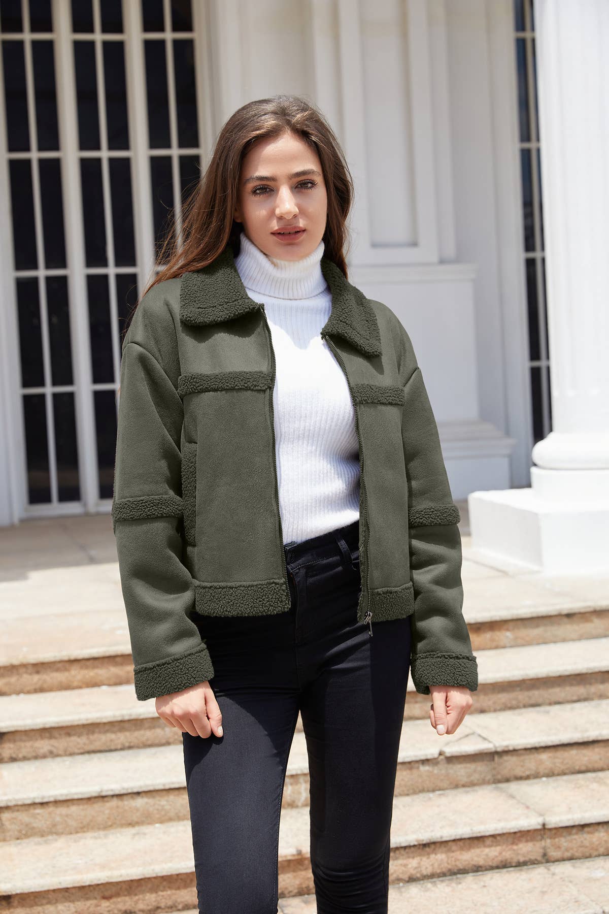 STYLISH WARM FUR COAT WITH FLEECE LAPEL