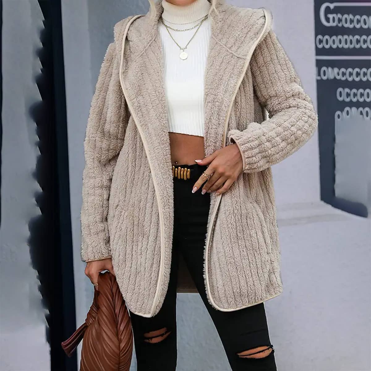 WOMEN HOODED CORDUROY WINTER PLUSH CASUAL JACKET_CWOJA0638