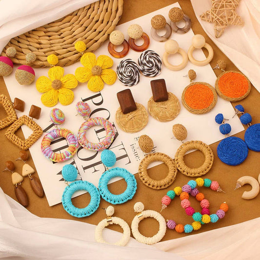 NEW VINTAGE SIMIAN GRASS VINE WOVEN EARRINGS_CWAJE4011