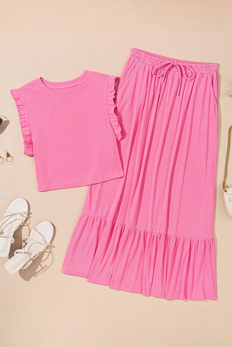 Stylish ruffled waistcoat long skirt set