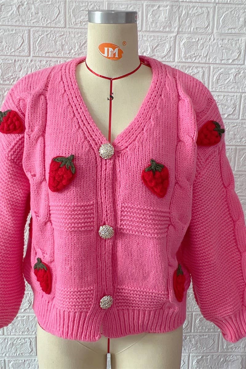 Strawberry embroidery single breasted cardigan