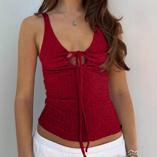 Sexy texture vest V-neck slim-fit hollow halter