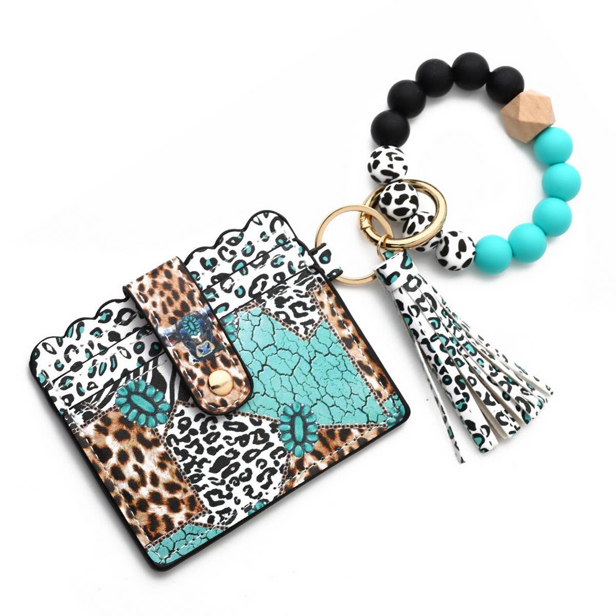 Western Bull Card Wallet with Beaded Keychain_CWAB4948