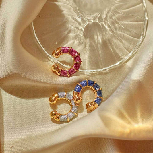 Elegant Dopamine Glitter Hoop Earrings for Women