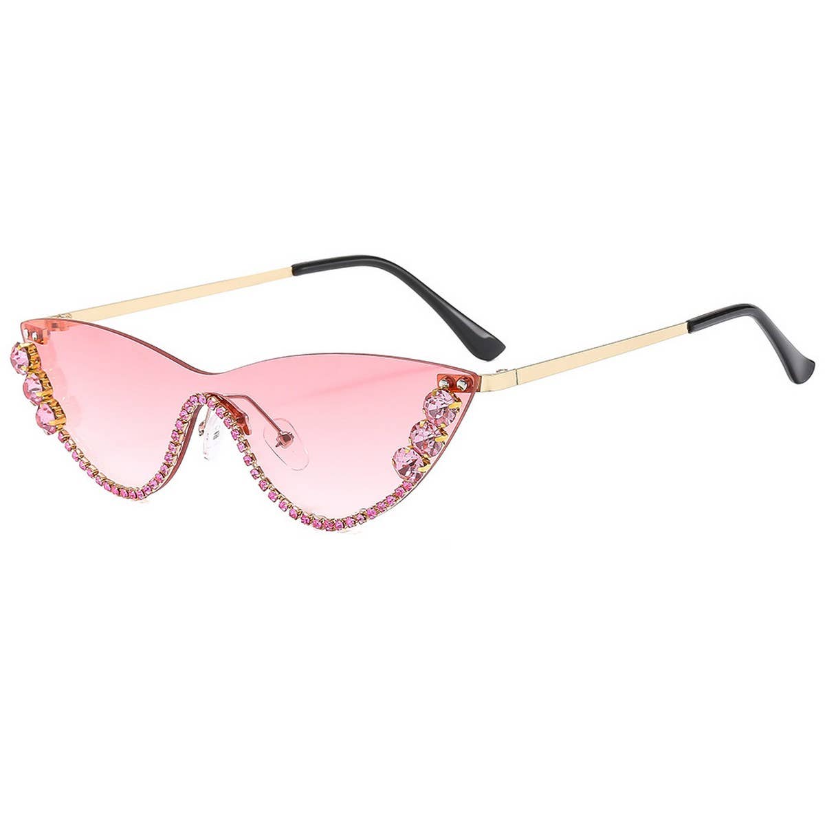 Trendy Rhinestone Half Frame Cat Eye Sunglasses